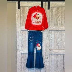 Festive Red Santa Hoddie and Flare Bottom Pant Set